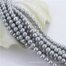 7mm teint gris couleur au large naturel Perle d&#39;eau douce perles en vrac fil